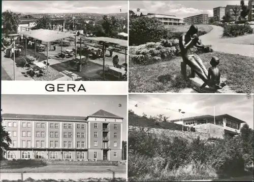 Gera Gaststätte Osterstein, Plastik in Parkanlage, Gaststätte "Haus des Bergmanns", Terrassencafé Osterstein 1978