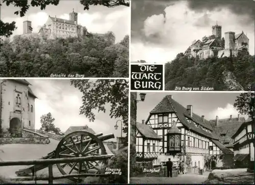 Ansichtskarte Eisenach Wartburg - Ostseite, Südseite, Eingang, Burghof 1977
