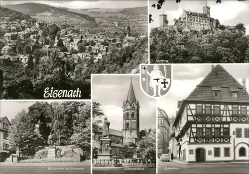 Eisenach Panorama, Wartburg, Bachdenkmal, Lutherdenkmal u. -haus 1977