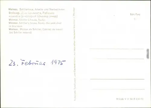 Ansichtskarte Weimar Schillerhaus - Arbeits- und Sterbezimmer 1973