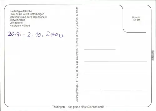 Finsterbergen-Friedrichroda Dreifaltigkeitskirche, Hotel Finsterbergen, Blockhütte auf der Felsenkanzel, Schwimmbad, Leinagrund, Naturpark Hüllrod 2000