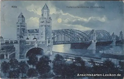 Ansichtskarte Köln Hohenzollernbrücke bei Mondschein 1915