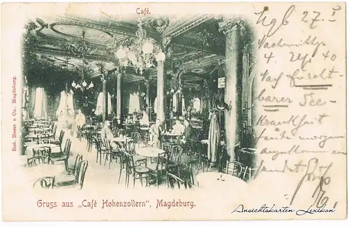 Magdeburg Innenansicht Gastraum Café Hohenzollern am Universitätsplatz 1901