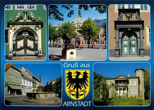 Arnstadt Haus zum Palmbaum, Bach-Denkmal, Rathaus-Portal, Hopfenbrunnen, Marlitt-Haus 2000
