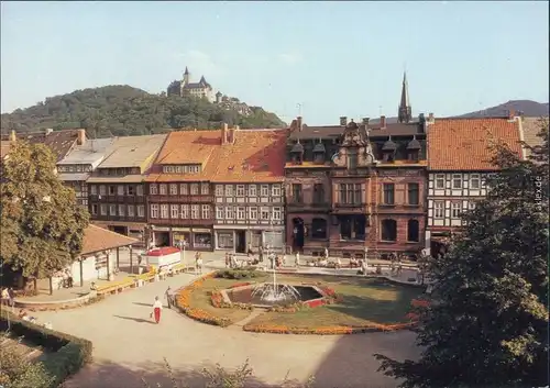 Ansichtskarte Wernigerode Nicolaiplatz mit Springbrunnen im Vordergrund 1988