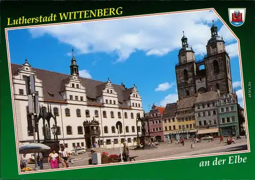 Ansichtskarte Lutherstadt Wittenberg Rathaus mit Stadtkirche 1995