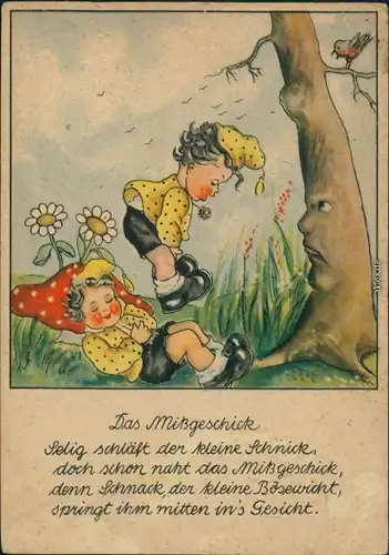 Ansichtskarte  Scherzkarten - Das Mißgeschick Zwerge Baum als Mensch 1949
