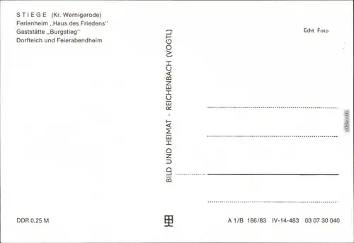 Stiege Ferienheim, Gaststätte "Burgstieg", Dorfteich mit Feierabendheim 1983