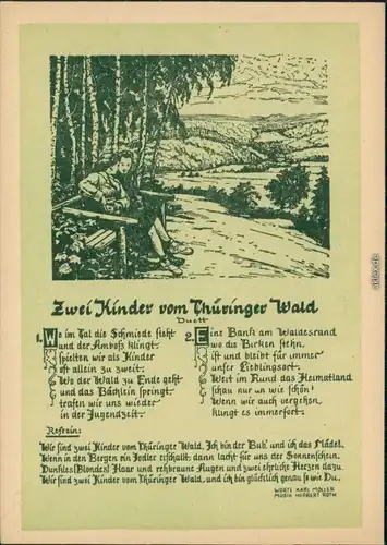 Ansichtskarte  Liedansichtskarte "Zwei Kinder vom Thüringer Wald" 1954