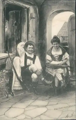 Ansichtskarte  Mann und Frau im Theaterspiel 1909 