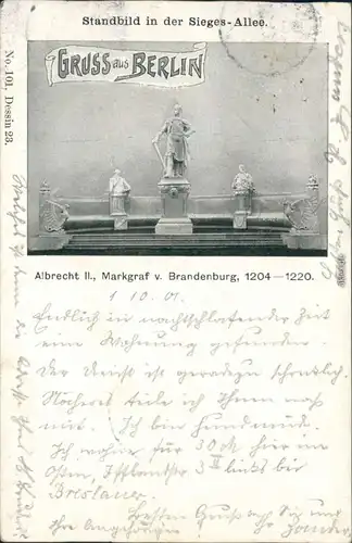 Ansichtskarte Tiergarten-Berlin Siegesallee - Plastik - Albrecht II. 1901