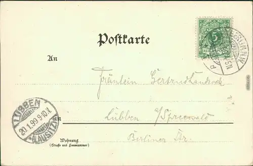 Ansichtskarte  Glückwunsch - Neujahr/Sylvester - Schlittenfahrt 1899