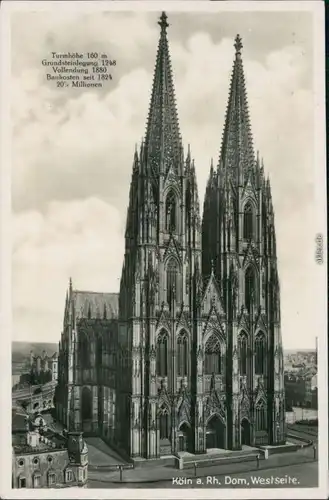 Ansichtskarte Köln Kölner Dom - Westeite 1933