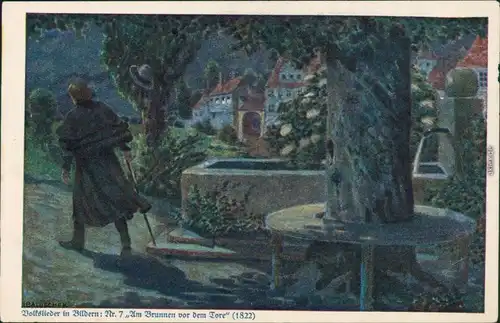 Ansichtskarte  Volkslieder - Künstlerkarte Am Brunnen vor dem Tore 1914 