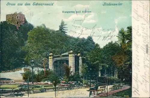 Ansichtskarte Badenweiler Kurgarten und Schloss 1905