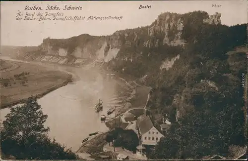 Ansichtskarte Rathen Elbtal, Basteifelsen, Dampfer 1925
