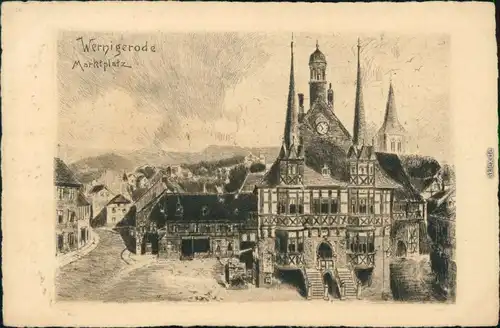 Ansichtskarte Wernigerode Künstlerkarte: Marktplatz 1926