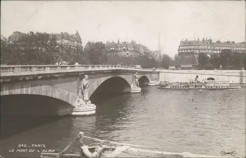 CPA Paris Le Pont de Alma - Schiff und Straßenzeile 1912 