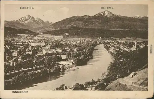Innsbruck Panorama-Ansicht mit Serles (2715 m) und Saile (2406 m) 1920