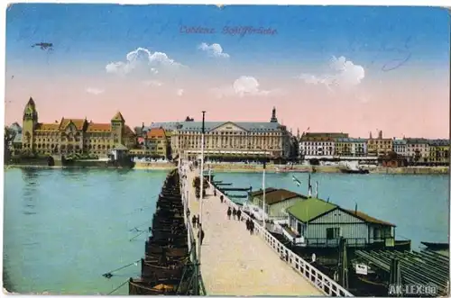 Ansichtskarte  Koblenz Schiffsbrücke gel. 1915 color