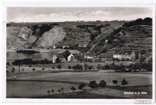 Ansichtskarte Diesbar (Elbe)-Nünchritz (Elbe) Panorama gel. 1962 1943
