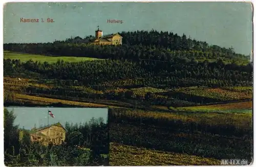 AK Kamenz 2-Bild Hutberg und Baude ca 1920 color