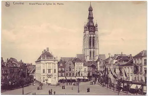 Kortrijk Großer Platz und St. Martin Kirche Courtrai CPA Vlaanderen 1916