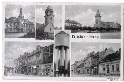 Petschek Stadtteilansichten  b Pečky Ansichtskarte Böhmen Bohemia gel. 1943