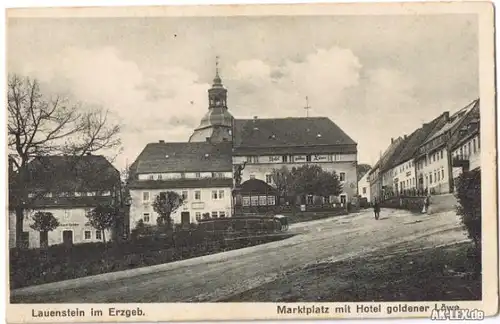 Lauenstein -Altenberg (Erzgebirge) Marktplatz mit Hotel goldener Löwe 1920