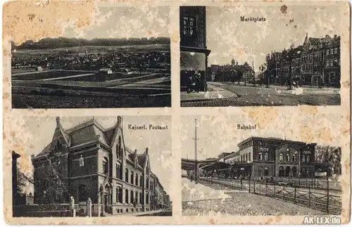 Northeim 4-Bild AK Panorama - Marktplatz - Kaiserl. Postamt - Bahnhof 1925