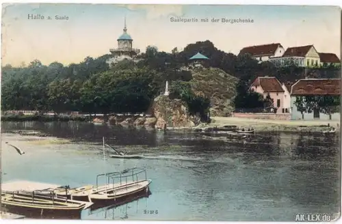 Halle (Saale) Saalepartie mit der Bergschenke 1902