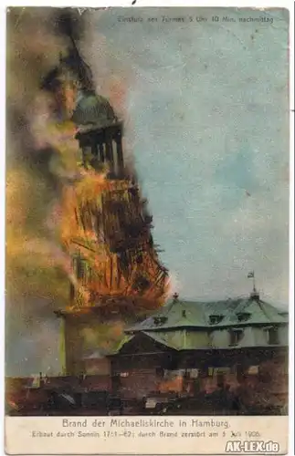 Hamburg Brand der Michaeliskirche 3. Juli 1906 gel.1906