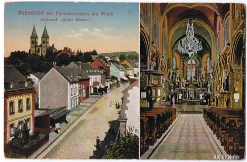 Koblenz Arenberg Straße und Kirche Innen ca. 1915