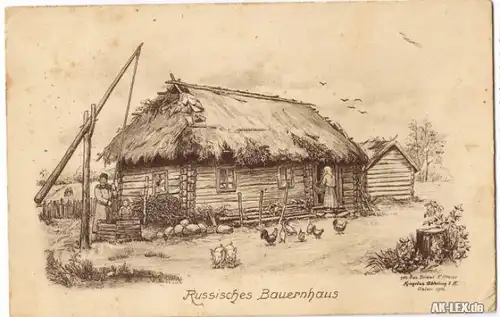 Russland (allgemein) Russisches Bauernhaus - Zeichnung W