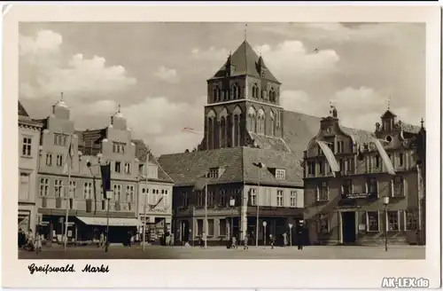 Greifswald Marktplatz - Foto AK ca. 1956