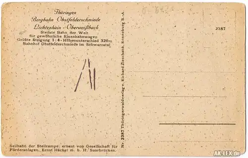 Oberweißbach Bergbahn im ober Schwarzatal ca. 1930