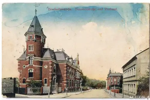 Bischofswerda Bahnhofstraße und Postamt ca. 1909