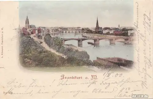 Frankfurt am Main Panorama mit Flußbadeanstalt gel. 1900