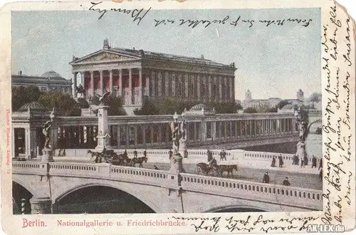 Berlin Nationalgallerie und Friedrichbrücke gel. 1904