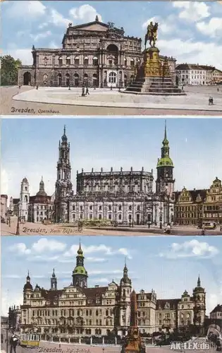 Dresden 3 Bild AK Semperoper -- Hofkirche -- Schloß ca 1915