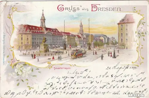 Dresden Litho AK Haupstraße gel. 1899