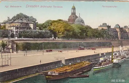 Dresden Brühlsche Terrasse und Terrassenufer ca 1916