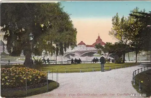 Dresden Blick vom Gondelhafen nach der Carolabrücke ca 1916