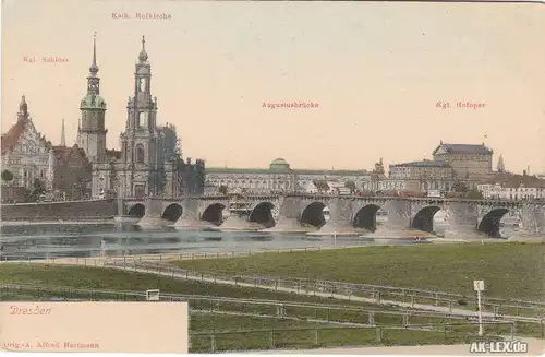 Dresden Panorama und Augustusbrücke ca 1909