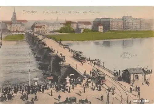 0 Augustusbrücke mit Blick nach Neustadt ca 1909