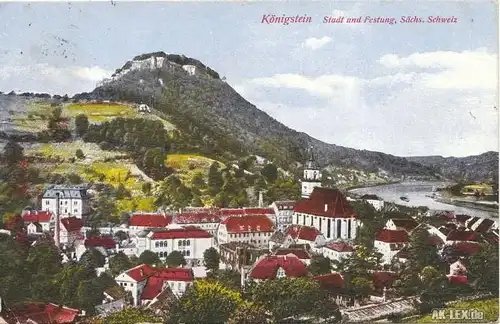 Königstein (Sächs. Schw.) Panorama und Festung gel. 1932