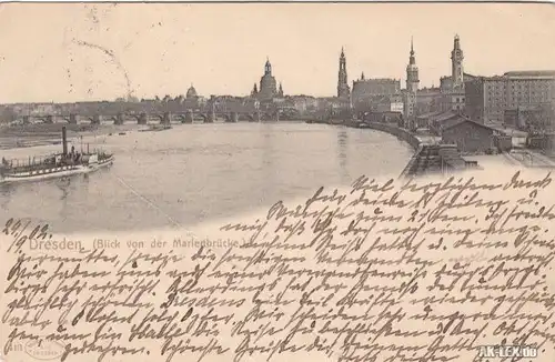 Dresden Blick von der Marienbrücke gel. 1902