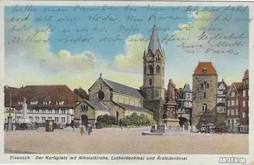 Eisenach Der Karlsplatz mit Nikolaikirche, Lutherdenkmal