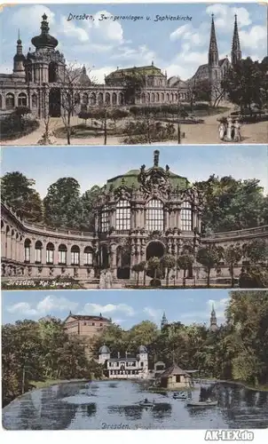 Innere Altstadt-Dresden Zwingeranlagen Sophienkirche, Teich mit Ruderbooten 1914