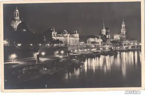 Dresden bei Nacht - Panorama - Foto AK
